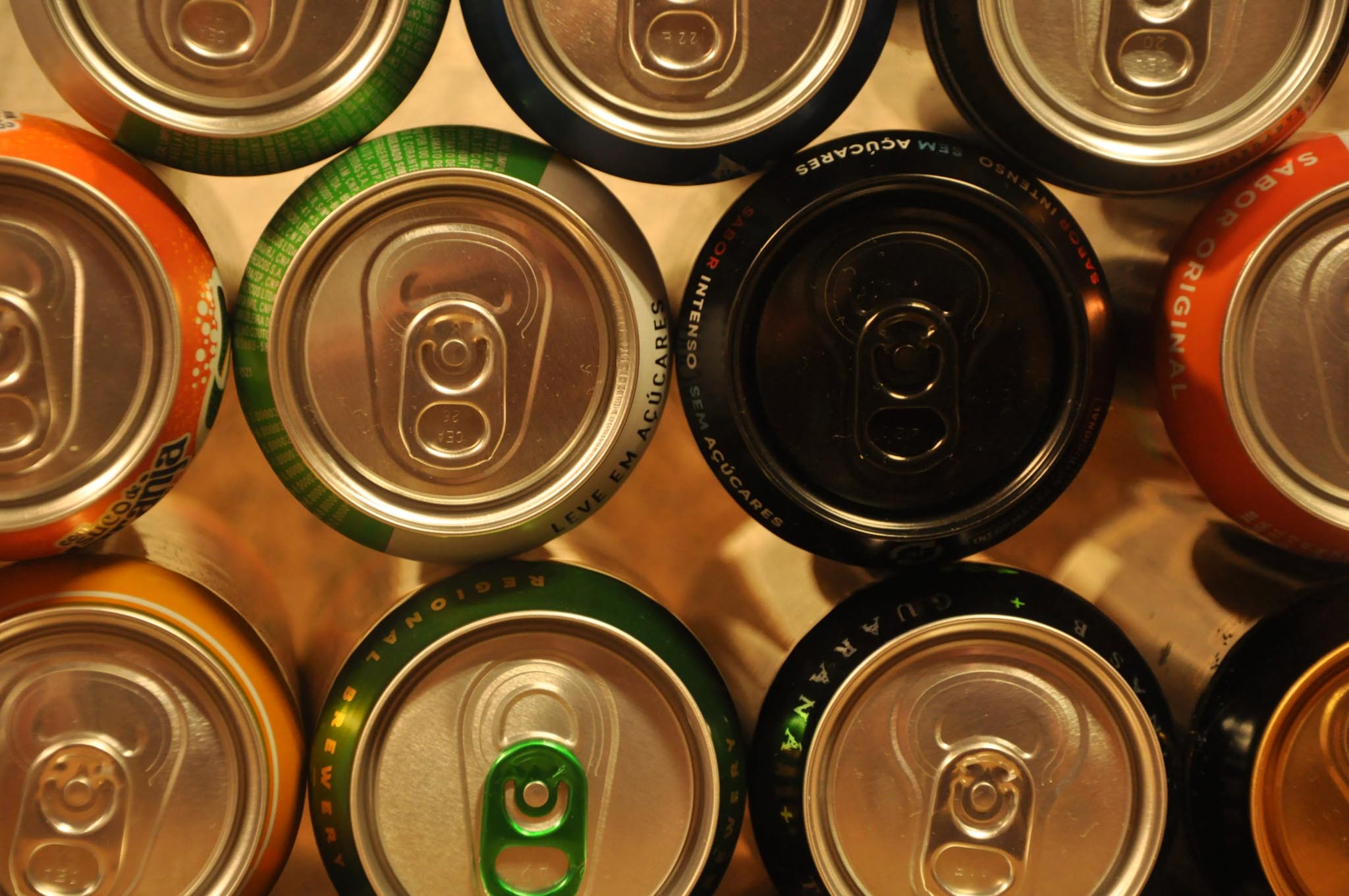 Beverage cans pictured from above